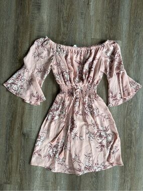 bailey blue Blush Pink Floral Off-Shoulder Mini Dress